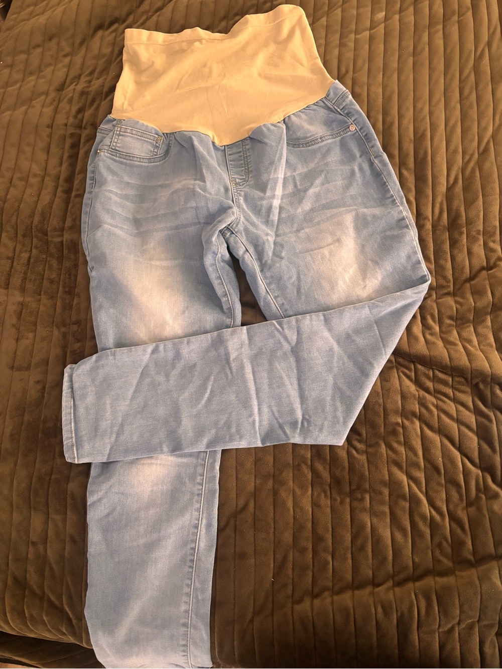 Light Blue Maternity Jeans with Beige full panel Waistband